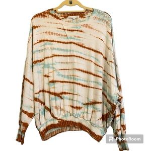 Young Fabulous & Broke Blue Brown White Tie Dye Batwing Pullover Sweatshirt Sz M